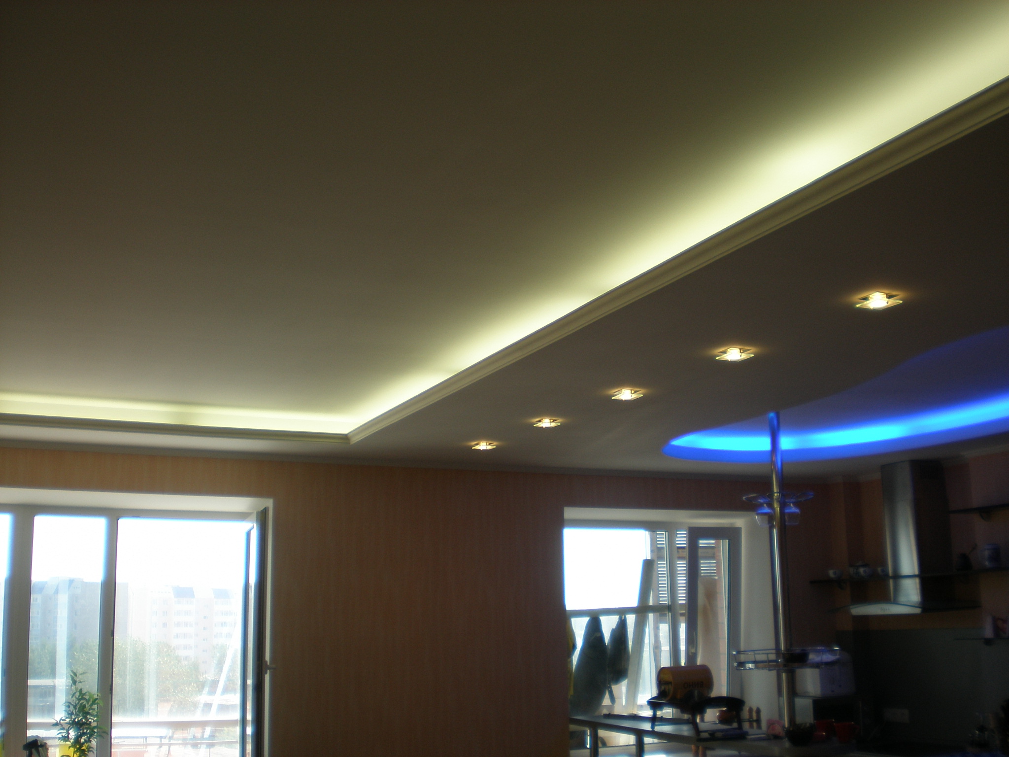 Двойной потолок из гипсокартона с подсветкой фото