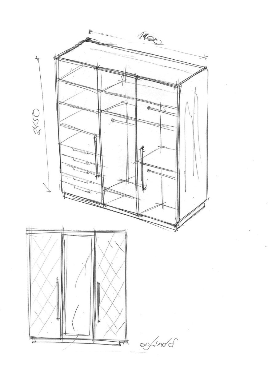 Чертеж шкафа с распашными дверцами с размерами